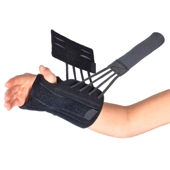 A person in New York showcases black Titan™ Wrist – Lacing Orthosis belts
