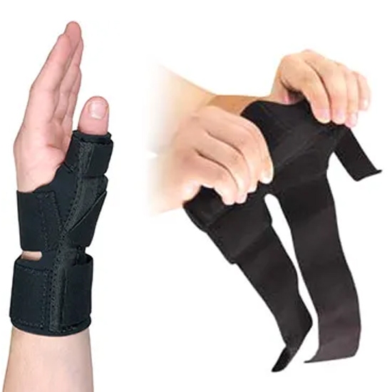 In New York, an individual displays a Neoprene Thumb Orthosis wrist brace